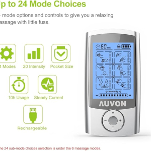AUVON Rechargeable TENS Unit Muscle Stimulator with 24 Modes & Premium Electrode Pads