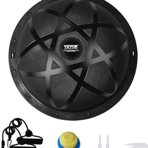 VEVOR Half Exercise Ball Trainer, 23/26 inch Balance Ball Trainer, 1500lbs Capacity Stability Ball, Yoga Ball with Resistance Bands & Foot Pump, Strength Fitness Ball for Home Gym Full Body Workout Black