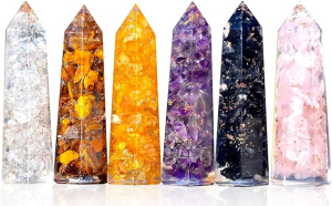 6-Piece Healing Crystal Wand Set with Amethyst, Tiger Eye, Rose Quartz & Chakra Stones