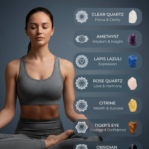Chakra Stones Healing Crystals Set – 7 Reiki Stones with Selenite Wand and Energy Chart for Meditation and Energy Recharging